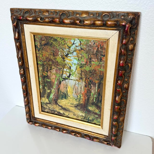 Vintage Modern Impressionist Gold Framed Autumn Forest Impasto Oil Painting MCM For Sale - Image 4 of 7