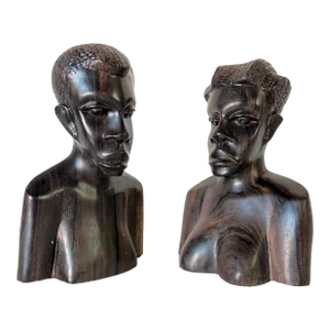 Pair of Vintage Hand Carved Tribal African Wood Bookends / Sculptures