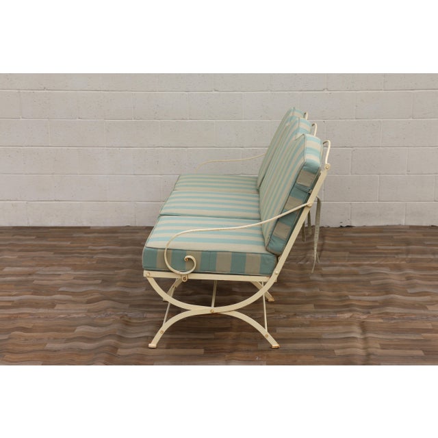 1970s Vintage Hervé Baume French Wrought Iron Three-Seat Garden Sofa With Original Cushions, Circa 1970s For Sale - Image 5 of 18