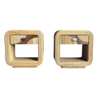 1980s Pencil Reed Bamboo Nightstands After Betty Cobonpue and Gabriella Crespi- A Pair For Sale
