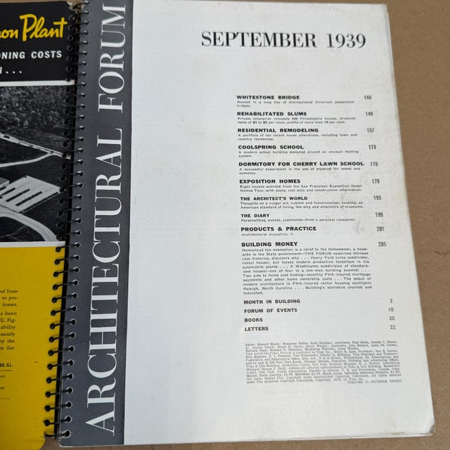 Mid-Century Modern The Architectural Forum September 1939 Magazine Time Inc For Sale - Image 3 of 9