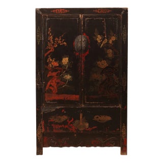 Black Lacquer Floral Wedding Cabinet, 1890s For Sale