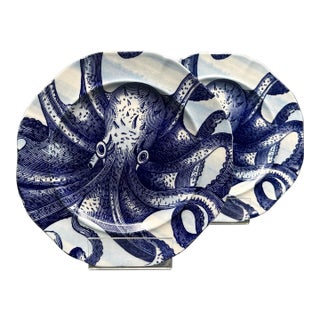 Vintage Pair of Anthropologie SHP&Co. 38354 Porcelain “From the Deep” Octopus Salad/Dessert Plates For Sale