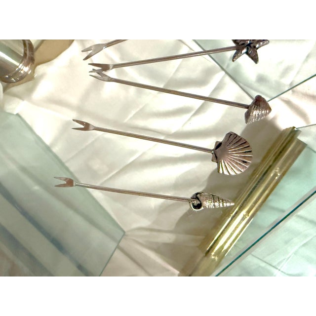 Vintage Pewter Seashell Cocktail Forks With Holder - Set of 9 For Sale - Image 4 of 6