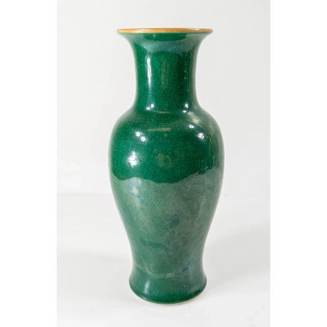 Late 19th Century 19th Century Chinese Dark Apple Green Crackled Vase, Qing Dynasty For Sale - Image 5 of 13