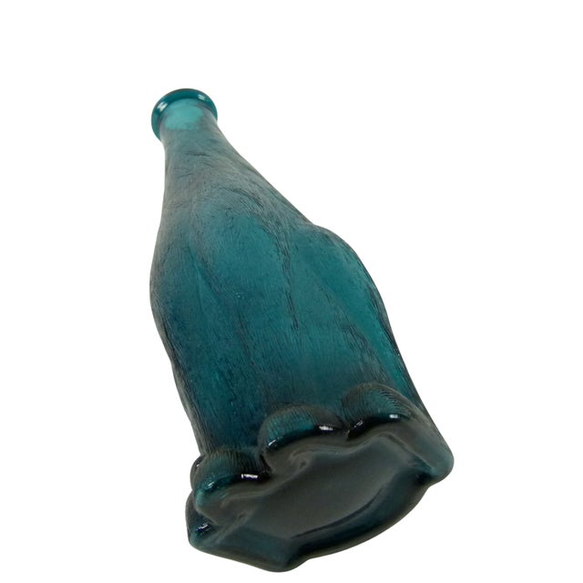 Glass 1960s Empoli Glass Cat Decanter Mid Century Modern Italian Teal Blue Art Glass Bottle With Stopper Retro Barware Decor For Sale - Image 7 of 7