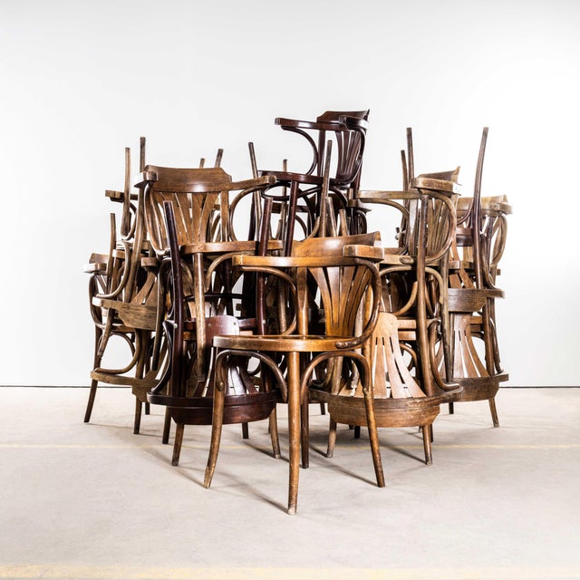 Standard Fan Back Bistro Mixed Dining Armchairs, 1950s, Set of 4 For Sale - Image 11 of 12