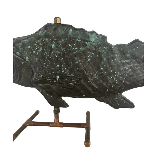 Metal Antique American Patinated Copper Fish Weathervane on Custom Display Stand For Sale - Image 7 of 10