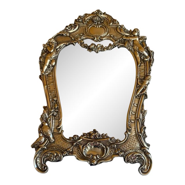 1900s Sterling Silver Jr .925 Art Nouveau Ornate Angel Cherub Bird Flowers Picture Photo Frame For Sale