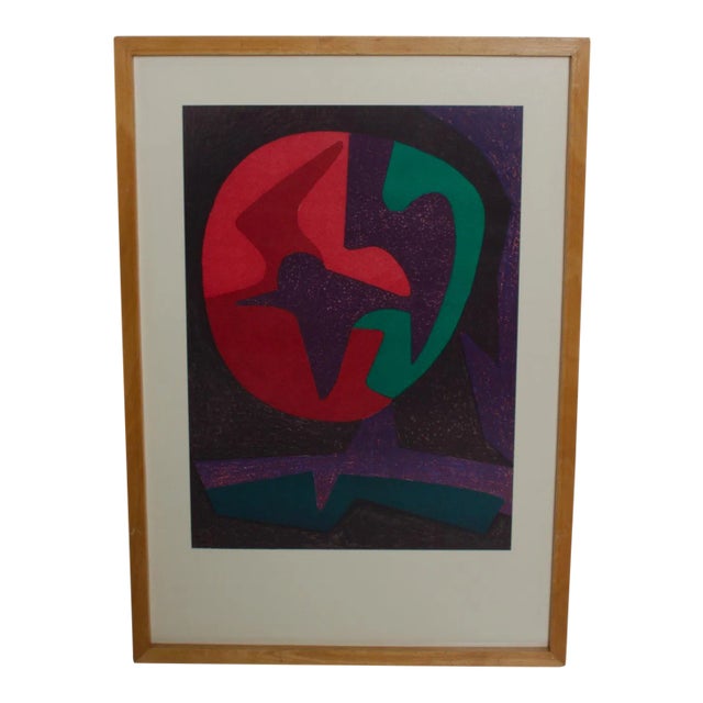 1980s Pedro Coronel Abstract Purple Dove Lithograph For Sale
