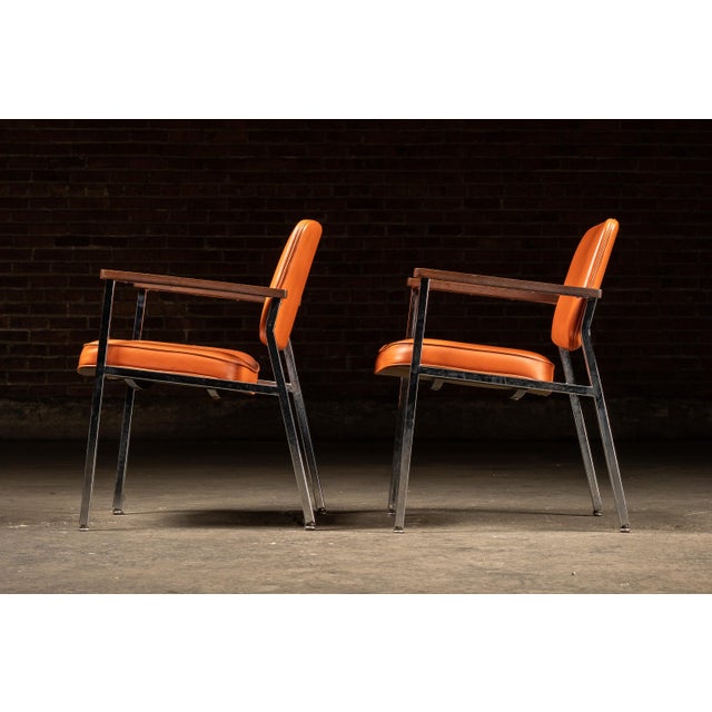 Mid 20th Century Pair of Delwood Mid Century Orange Vinyl Armchairs For Sale - Image 5 of 10