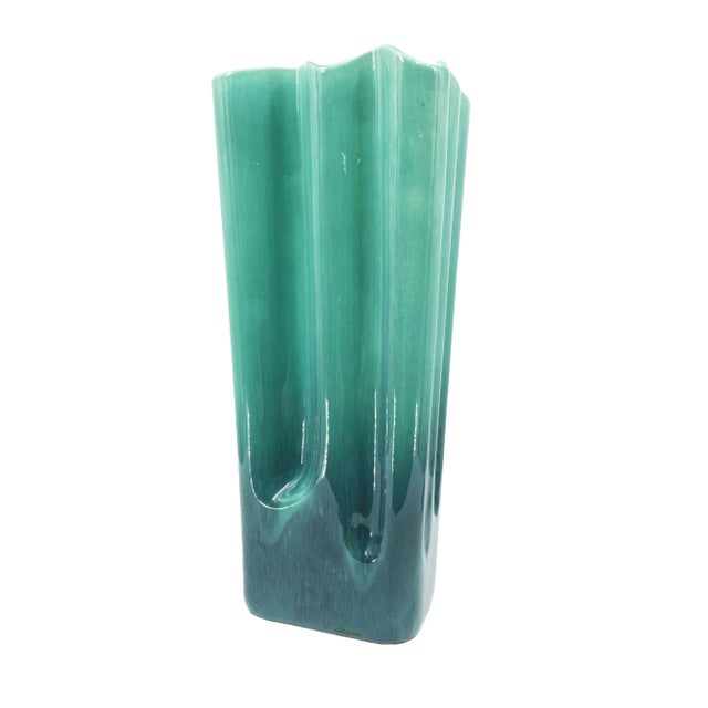 Mid-Century Modern Large Mid-Century Seafoam Green Wavey Vase For Sale - Image 3 of 10
