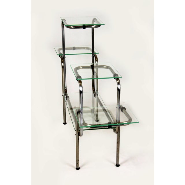 Bauhaus Large Bauhaus Functionalist Plant Stand in Chromed Steel and Glass, Former Czechoslovakia, 1930s For Sale - Image 3 of 13