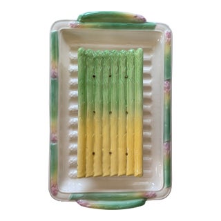 Made in Czechoslovakia Two Piece Majolica Style Asparagus Plates - Set of 2 Pieces For Sale