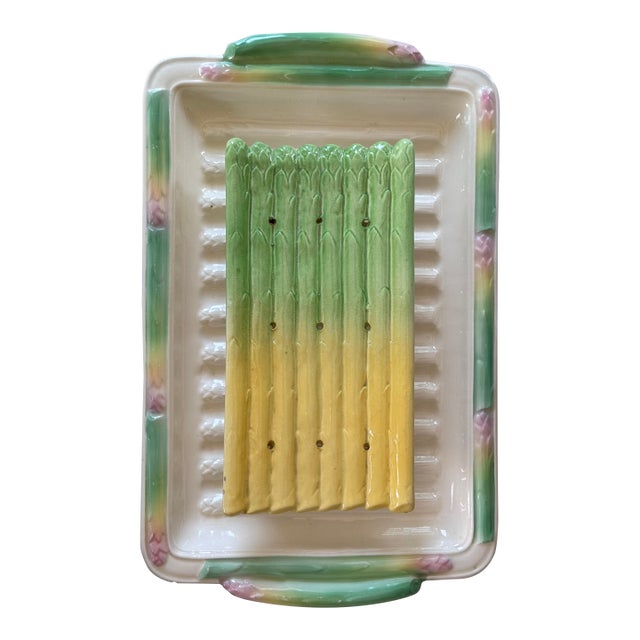 Made in Czechoslovakia Two Piece Majolica Style Asparagus Plates - Set of 2 Pieces For Sale