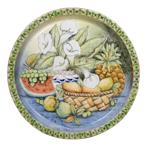 Mid 20th Century Polychrome Ceramic Painted Mexican Majolica Art Pottery Wall Plate Charger