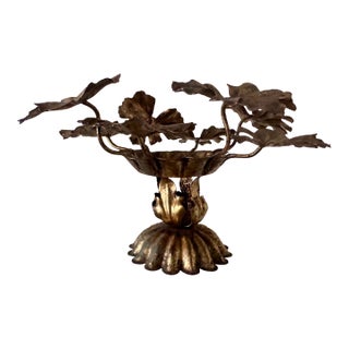 Vintage Brass Floral Candleholder For Sale