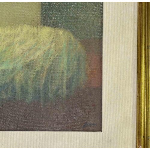 Oil on canvas mounted on a wooden table, realized by Giovanni Gromo in 1980s. Hand monogrammed. Good condition. Includes a...