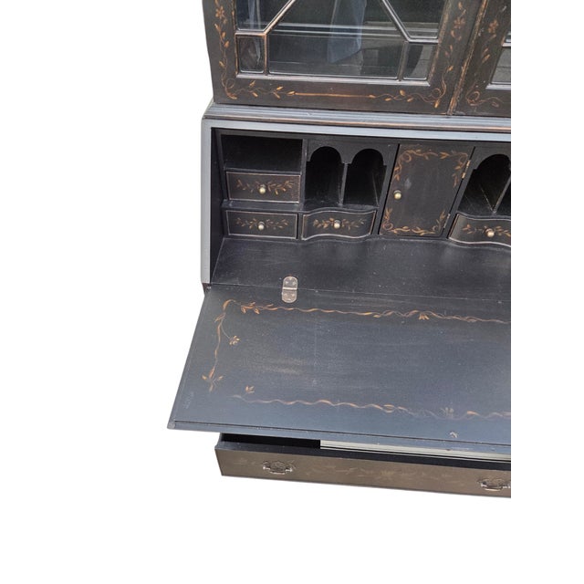 1990s Ethan Allen Newport Liliana Secretary Writing Desk Hutch Display Chinoiserie For Sale - Image 12 of 18