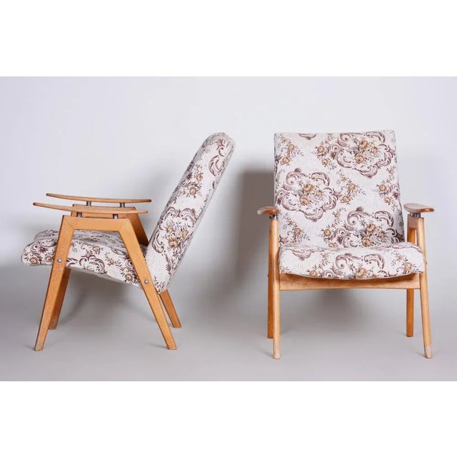 Brown Set of Set of Two Original Mid-Century Beige Armchairs by Jan Šmídek, Beech, Czech, 1950s For Sale - Image 8 of 10