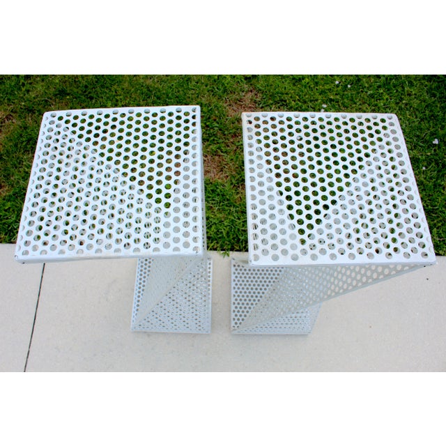 Vintage 1960s Mathieu Matégot Style Sculptural Perforated Metal Pedestals – Pair of Mid-Century Modern Plinths For Sale - Image 14 of 16