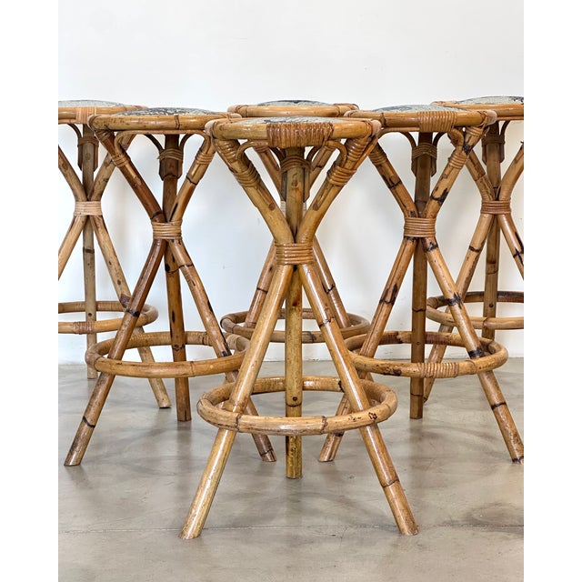 Vintage Bamboo Stools, 1970s, Set of 6 For Sale - Image 6 of 14