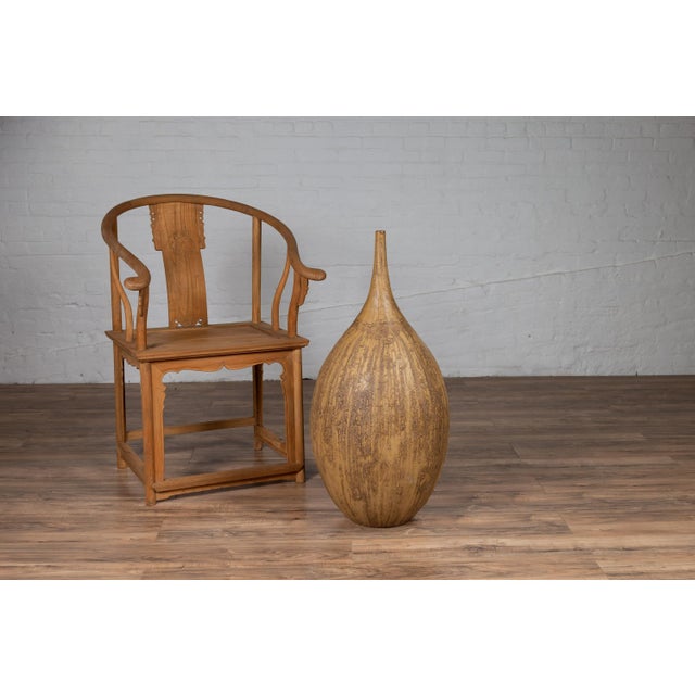 Contemporary Thai Handmade Ceramic Vase with Tapered Spout and Mustard Glaze For Sale - Image 4 of 13