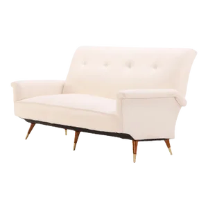 White Upholstered Italian Three Leg Sofa Circa 1950, Having New Fabric.