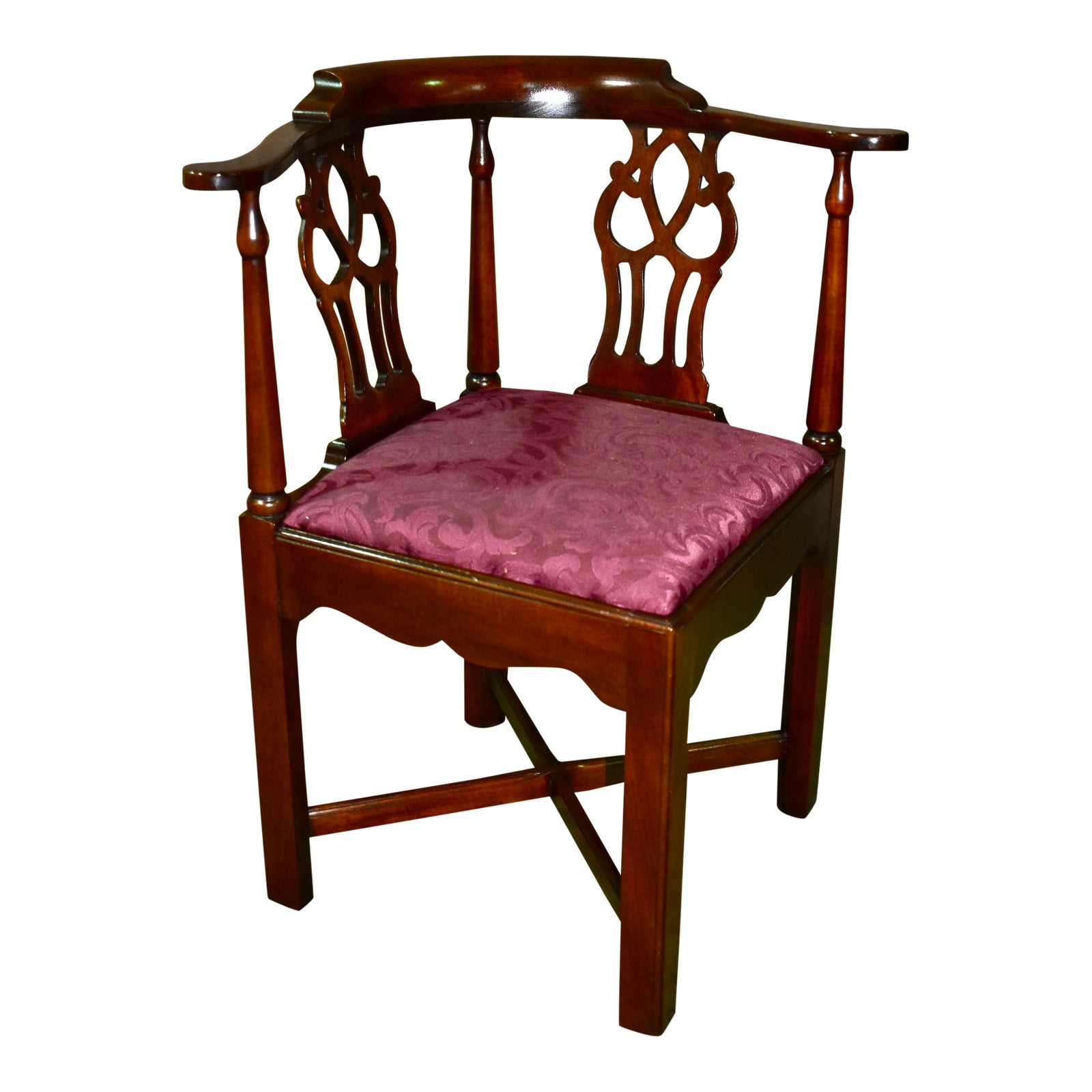 Vintage Chippendale Hickory Chair Solid Mahogany Style Corner Chair