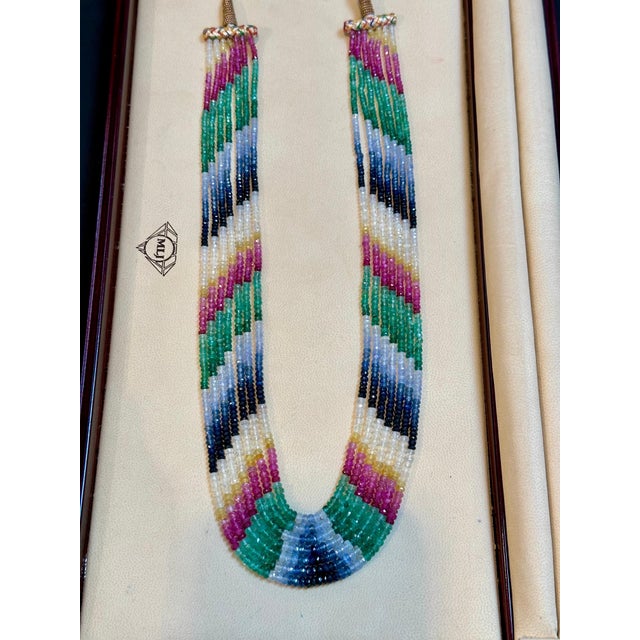 454 Carat 7 Layer Natural Emerald Ruby & Sapphire Bead Necklace Adjustable For Sale - Image 9 of 18