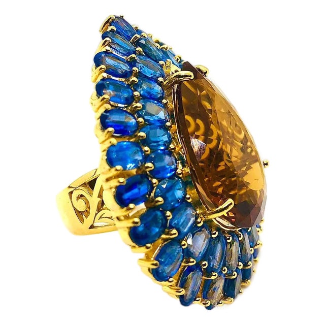Bochic “Orient” Vintage Kyanite and Citrine Ring Set In 18K White Gold & Silver For Sale