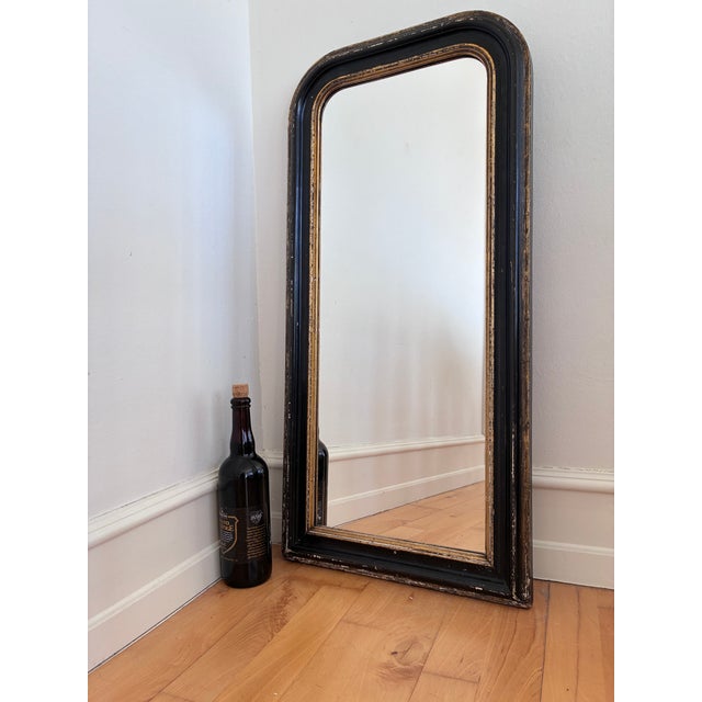 Black Antique French Louis Philippe Full Length Mirror – Black and Gold, Late 19th Century For Sale - Image 8 of 10