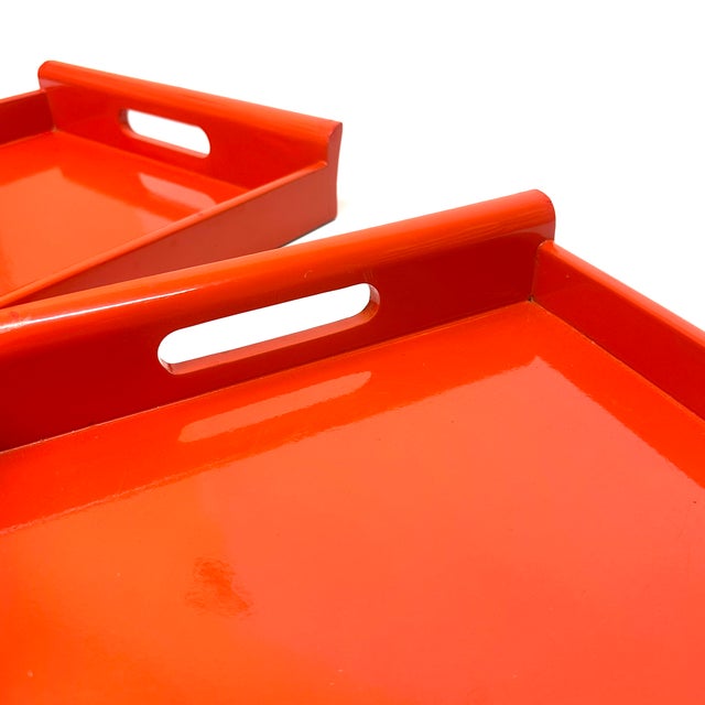 Vintage High Gloss Lacquer Red Nesting Trays - Set of 2 For Sale - Image 17 of 17