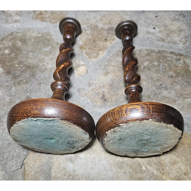 Pair of Antique English Oak Barley Twist Candlesticks For Sale - Image 13 of 14