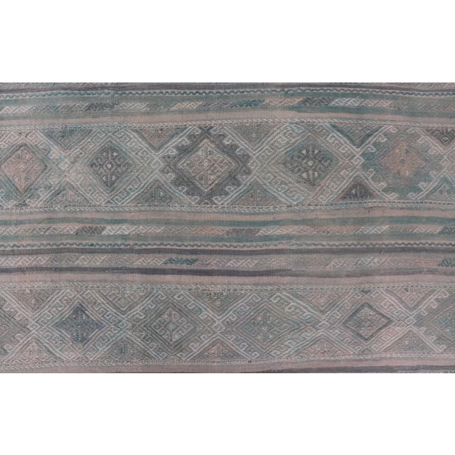 Mid 20th Century Mid 20th Century Turkish Vintage Kilim Flat-Weave With Embroideries Kilim in Pastel Color For Sale - Image 5 of 12