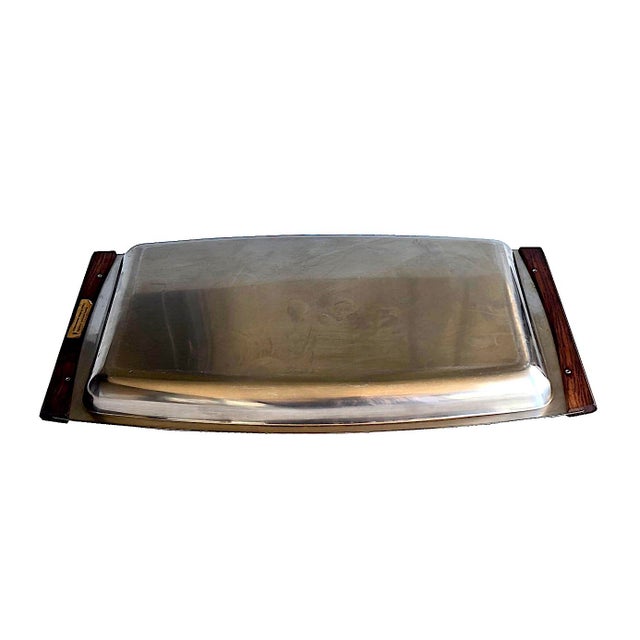 Stelton 1960s Stelton Denmark Stainless Steel Tray With Rosewood Handles Designed by Arne Jacobsen For Sale - Image 4 of 12