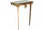 This vintage, French console table features a wall mounted, gilt hand carved frame and legs with a black granite top....