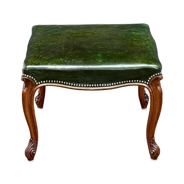 Early 20th Century French Ottoman or Stool of Emerald Green Leather on Cabriole Legs For Sale - Image 5 of 15