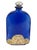 Vintage Cobalt Blue Spanish Art Glass Flask With Ornate Embossed Scrollwork Medallion For Sale - Image 12 of 12