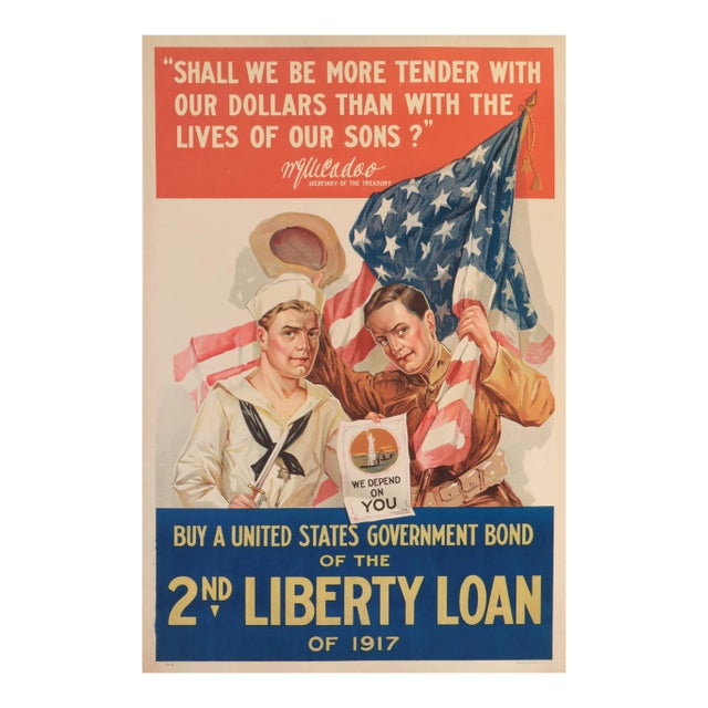1917 World War One American Poster - Shall We Be More Tender With Our Dollars Than With the Lives of Our Sons? (Linen-Backed) For Sale