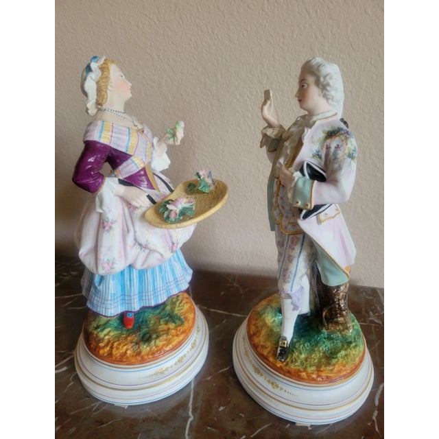 French Mid 20th Century Monvoisin Porcelain Figurines - Set of 2 For Sale - Image 3 of 12