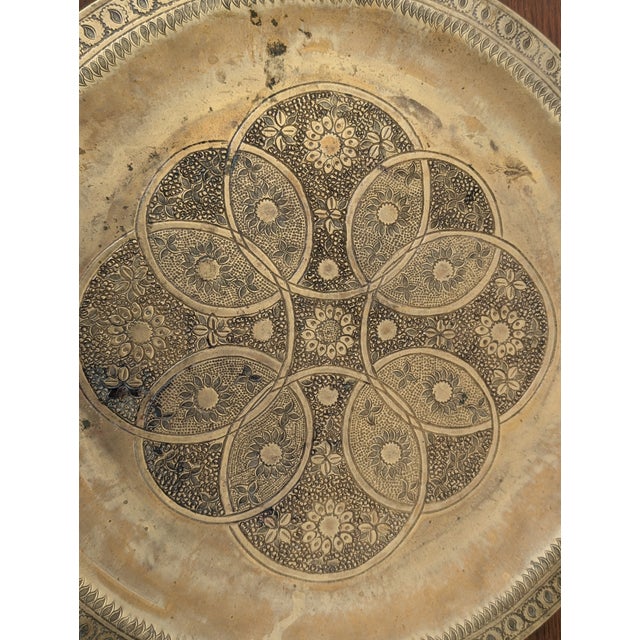 Vintage Middle Eastern Islamic Brass Tray For Sale - Image 4 of 5