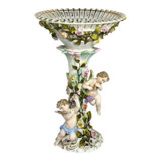 Antique German Porcelain Compote, Rococo Dresden Style by Von Schierholz, Germany For Sale
