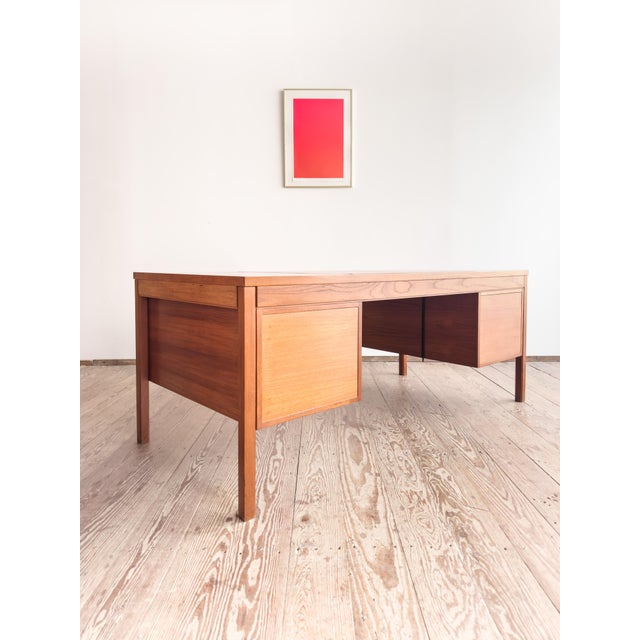 Wood Mid-Century Modern Teak Executive Desk with Leather Inlay, 1970s For Sale - Image 7 of 18