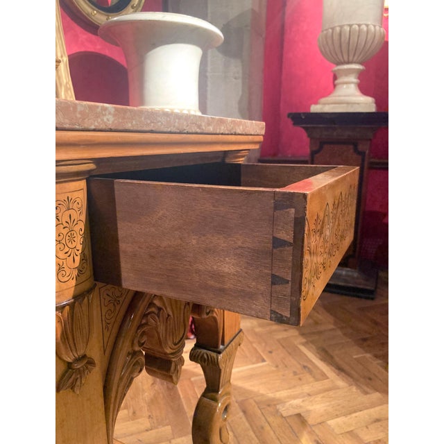 Italian Regency Hand Carved Maple Pier Console or Dressing Table with Mirror For Sale - Image 12 of 14