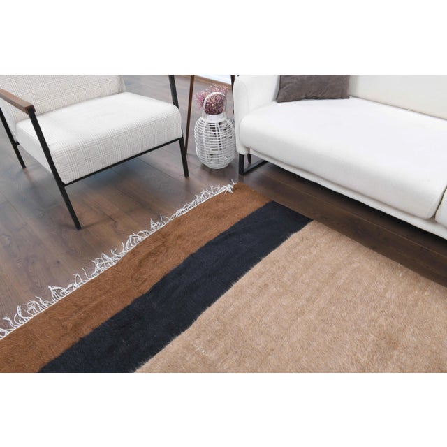 Textile Vintage Turkish Hand-Knotted Wool Cotton Brown Kilim Area Rug For Sale - Image 7 of 11