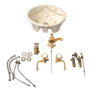 Sherle Wagner New York Luxury Porcelain Undermount Sink 24 K Gold Brass Faucet Handles 19 Pieces