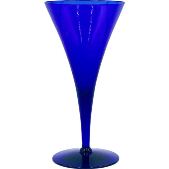 Set of 6 Vintage Cobalt Blue Champagne Flutes Glasses For Sale - Image 10 of 13