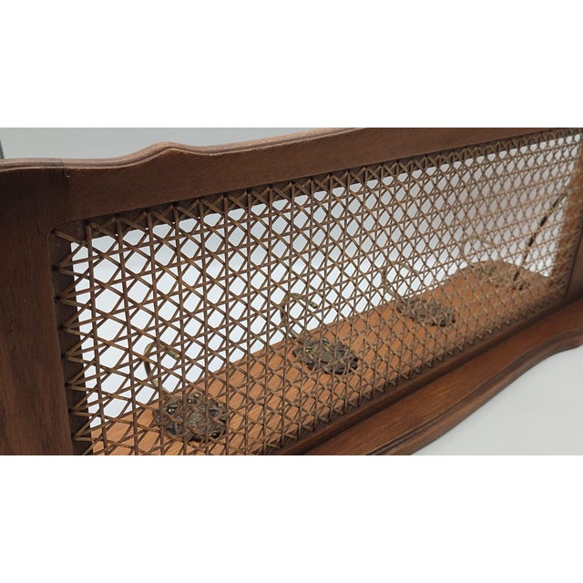 Vintage Viennese Oak Cane Wall-Mounted Coat Rack with Brass Hooks in Putto Motifs, 1960s For Sale - Image 9 of 17