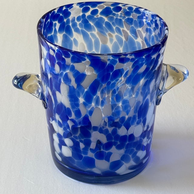 Blue 1980s Venini Murano Style Blown Glass Blue and White Ice Bucket For Sale - Image 8 of 8